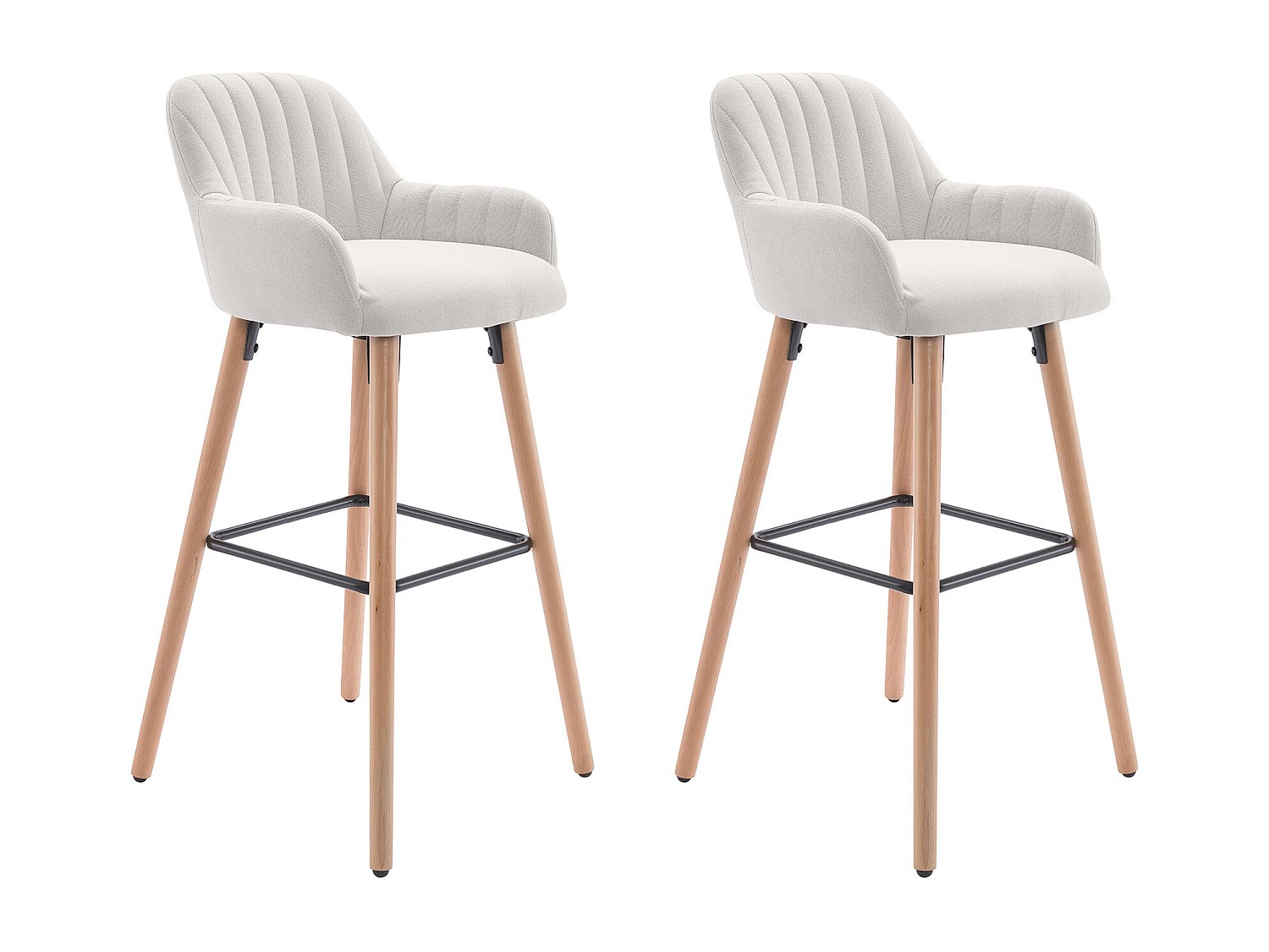 Vente-unique Barhocker 2er-Set - Stoff & Buchenholz - Cremefarben - Eleana