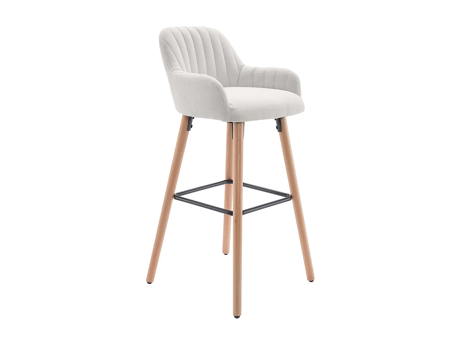 Lot de 2 tabourets de bar en tissu et pieds bois de hêtre - Crème - ELEANA
