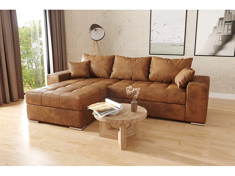 hoekbank josua L vintage bruin met opbergruimte en slaapfunctie