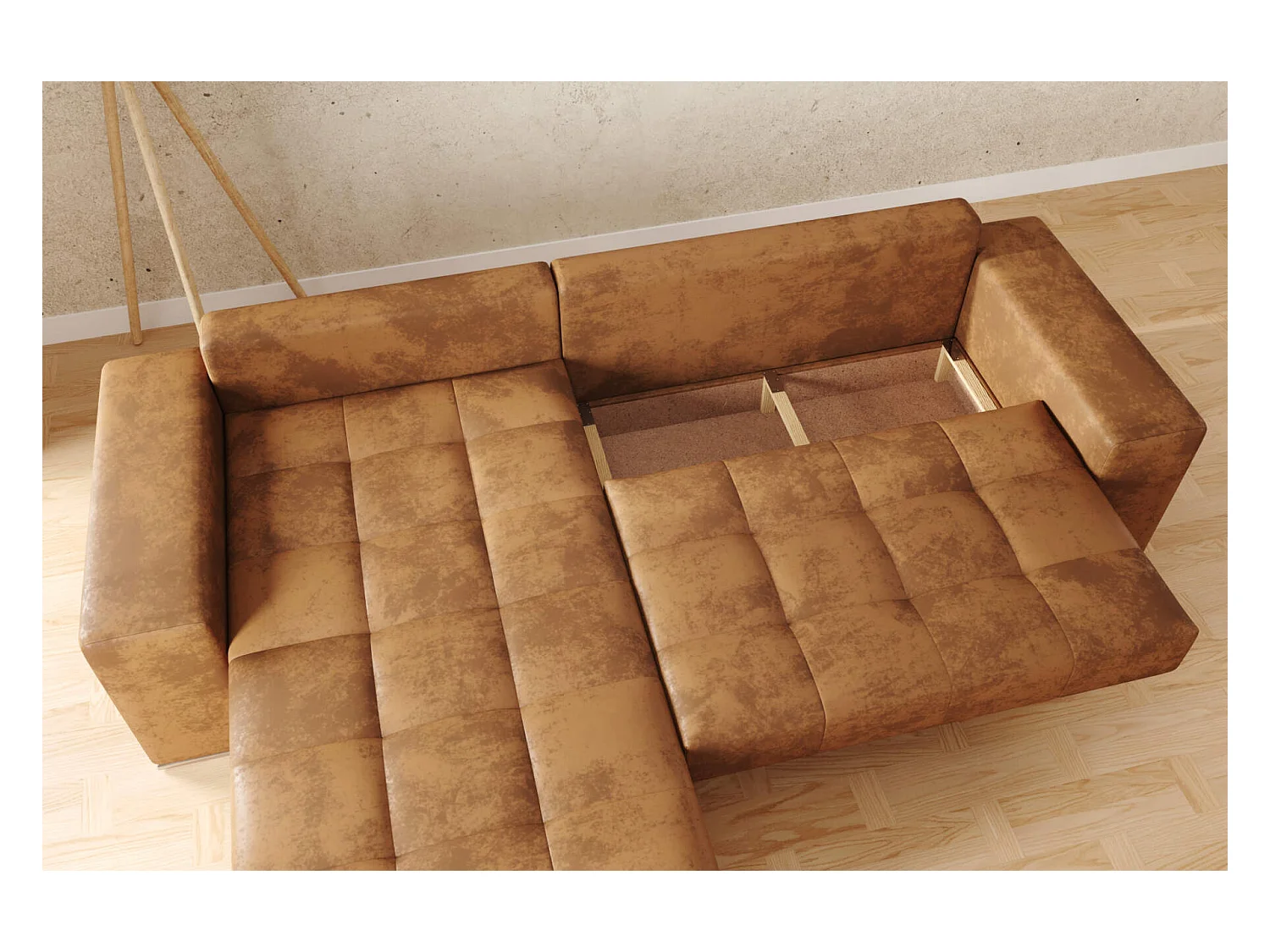 hoekbank josua L vintage bruin met opbergruimte en slaapfunctie