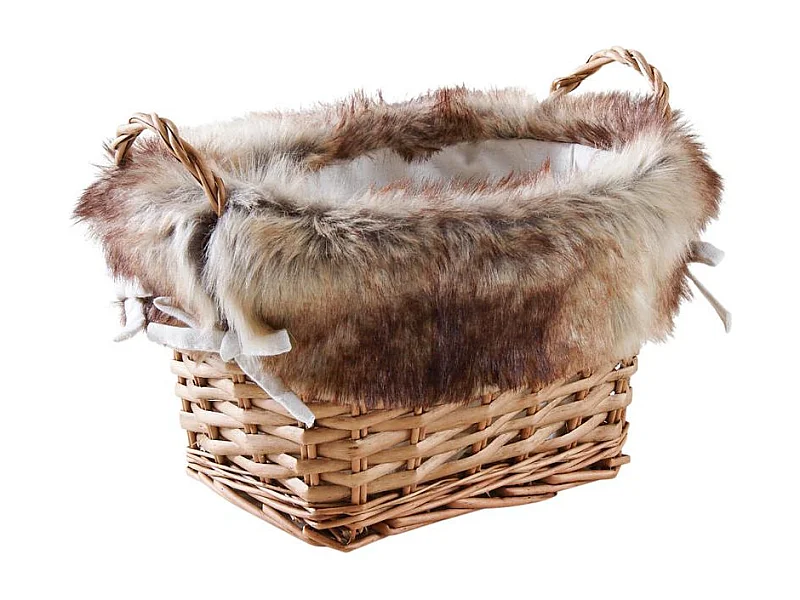 Corbeille en osier et fourrure