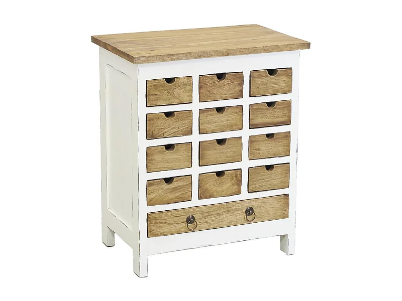 Commode 13 tiroirs en acajou naturel et blanc