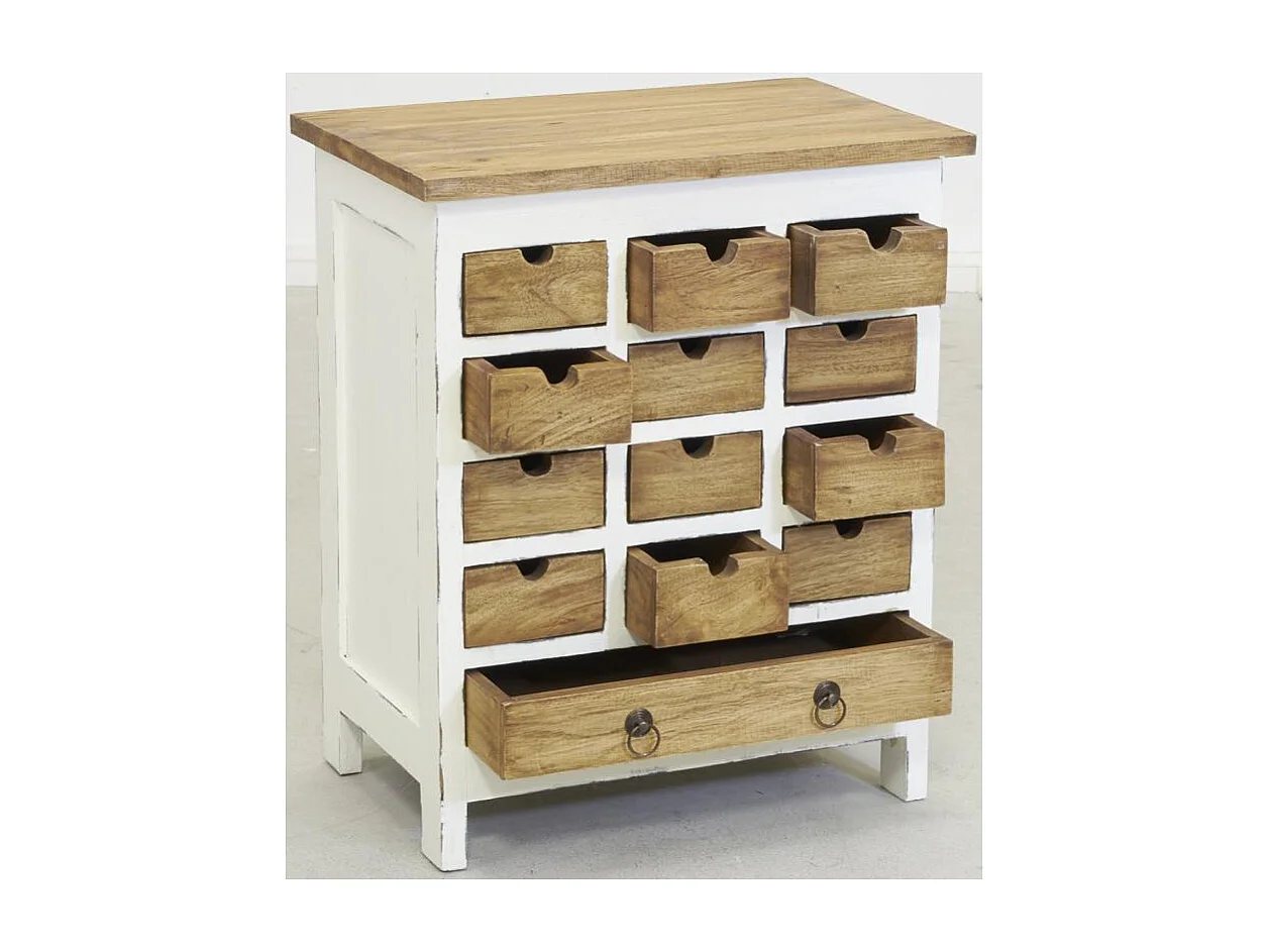 Commode 13 tiroirs en acajou naturel et blanc