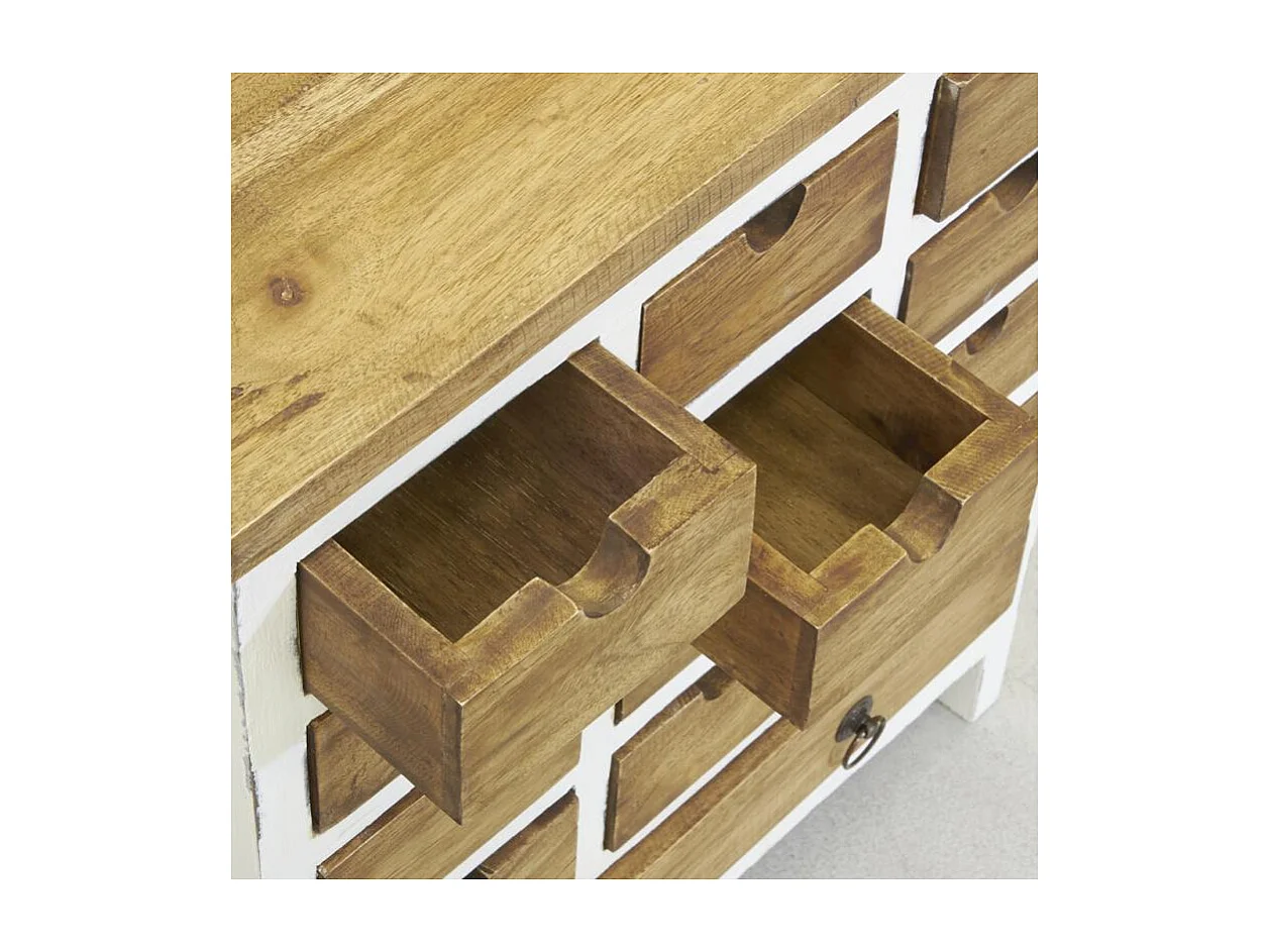 Commode 13 tiroirs en acajou naturel et blanc