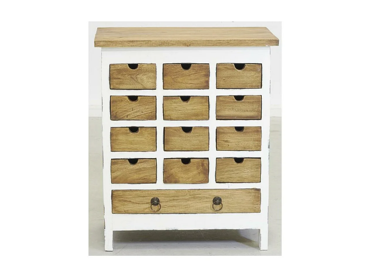 Commode 13 tiroirs en acajou naturel et blanc