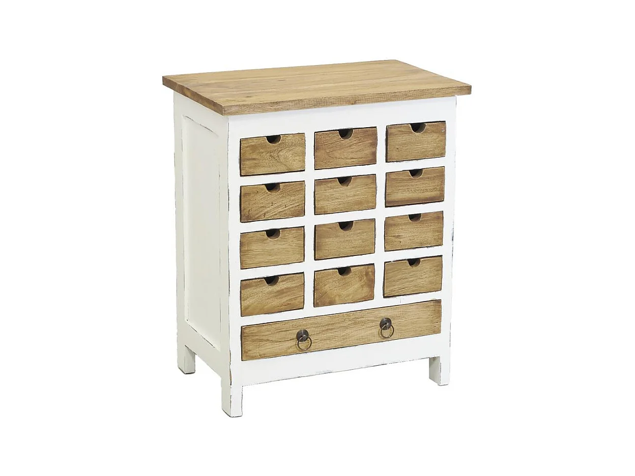 Commode 13 tiroirs en acajou naturel et blanc