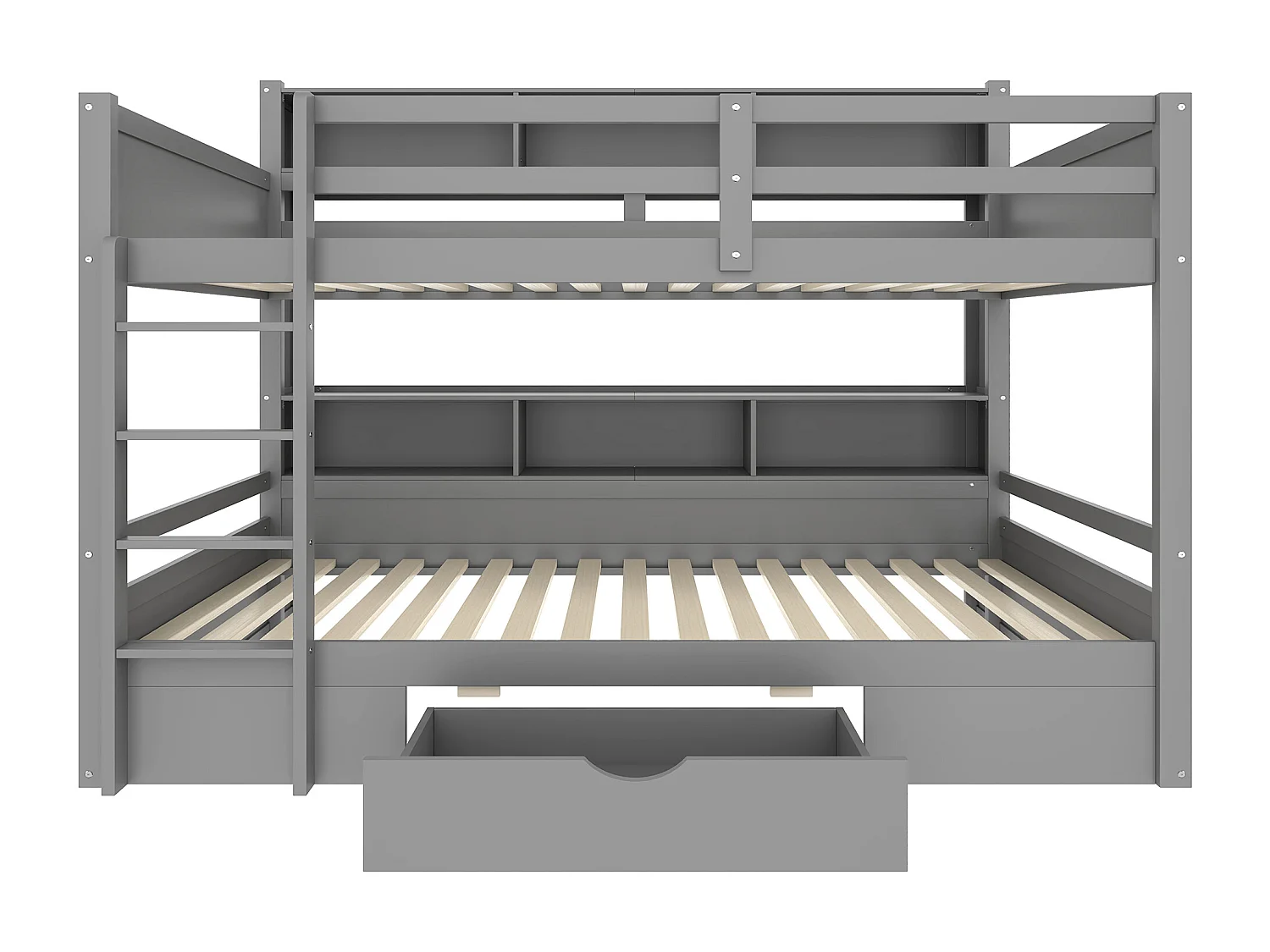 Stapelbed voor kinderen 2x90x200cm - met één lade en vakken - Grijs