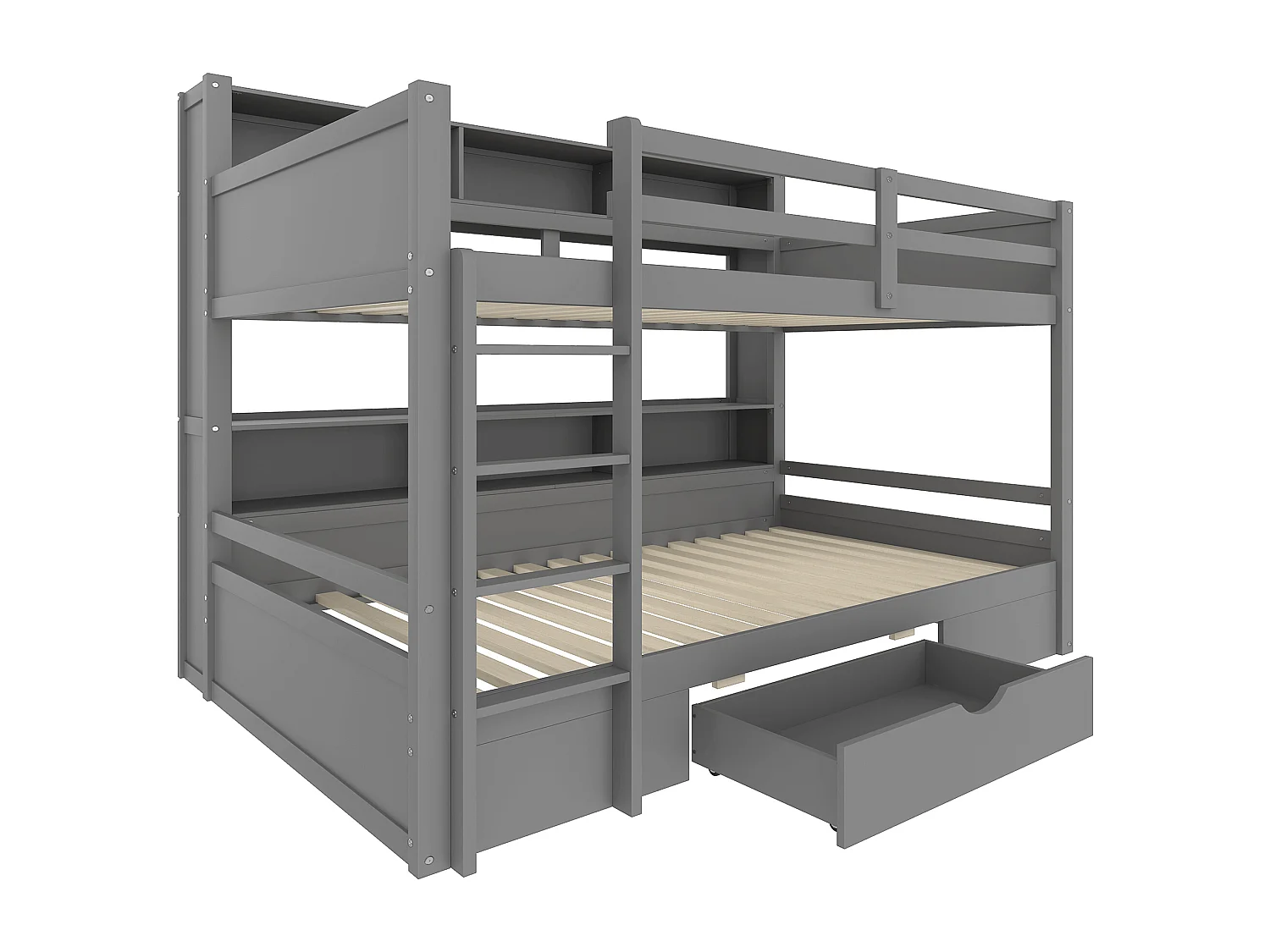 Stapelbed voor kinderen 2x90x200cm - met één lade en vakken - Grijs