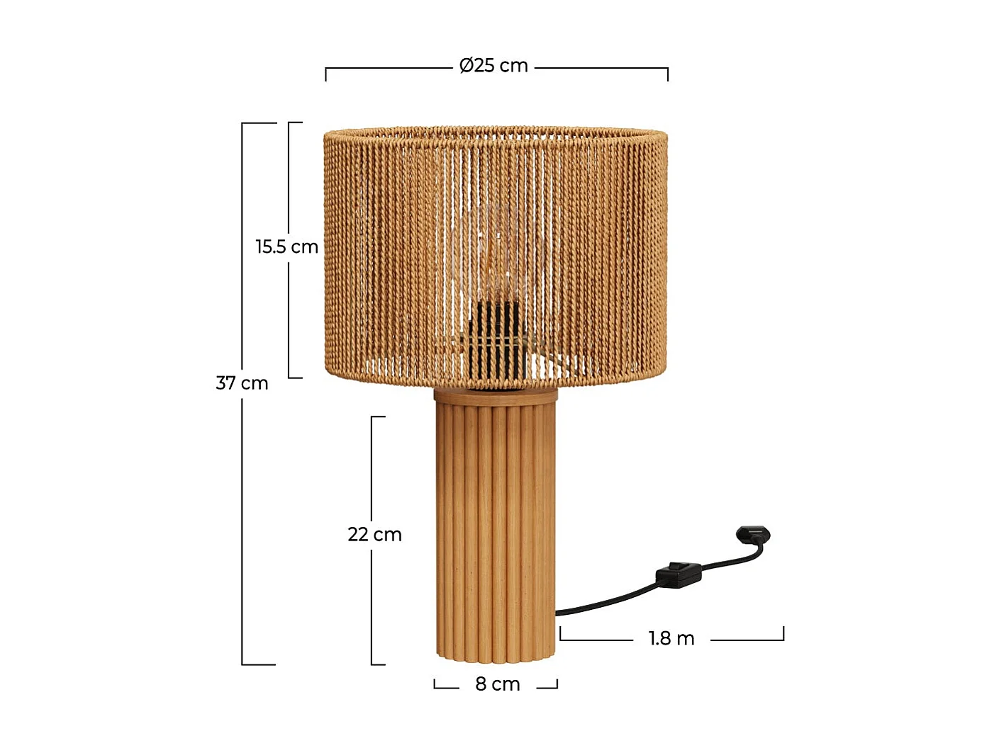 Lampada di carta in corda con base in legno - Mira