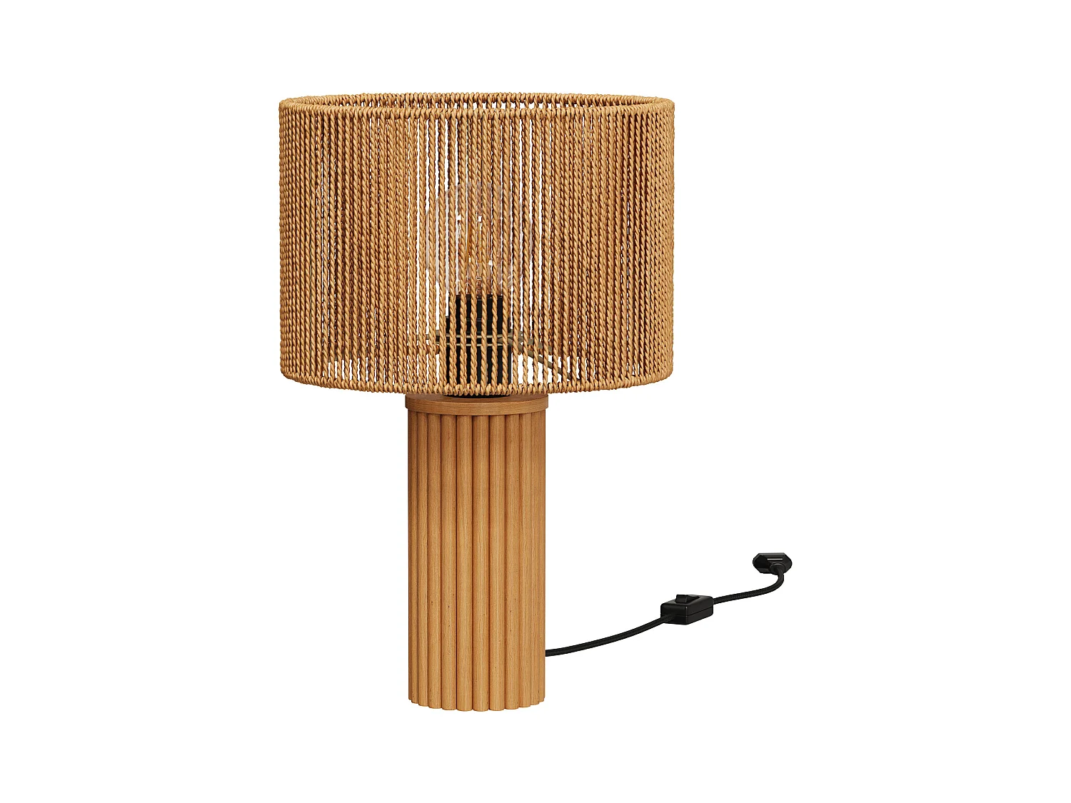 Lampe en papier de corde et socle en rondin de bois - Mira