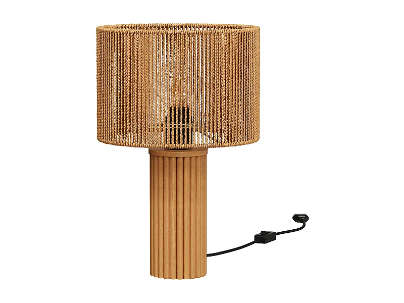 Lampe en papier de corde et socle en rondin de bois - Mira