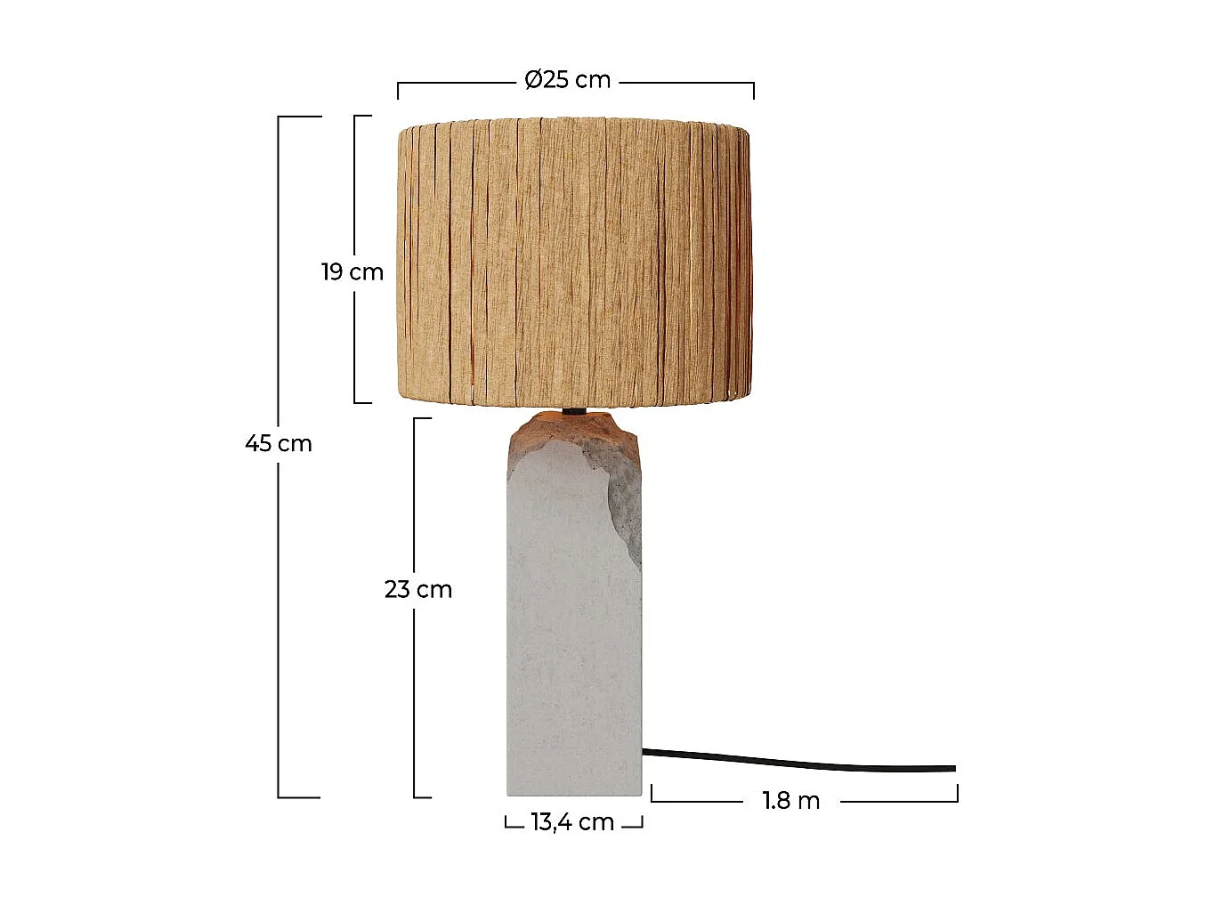 Lampe en raphia et socle en béton - Mya