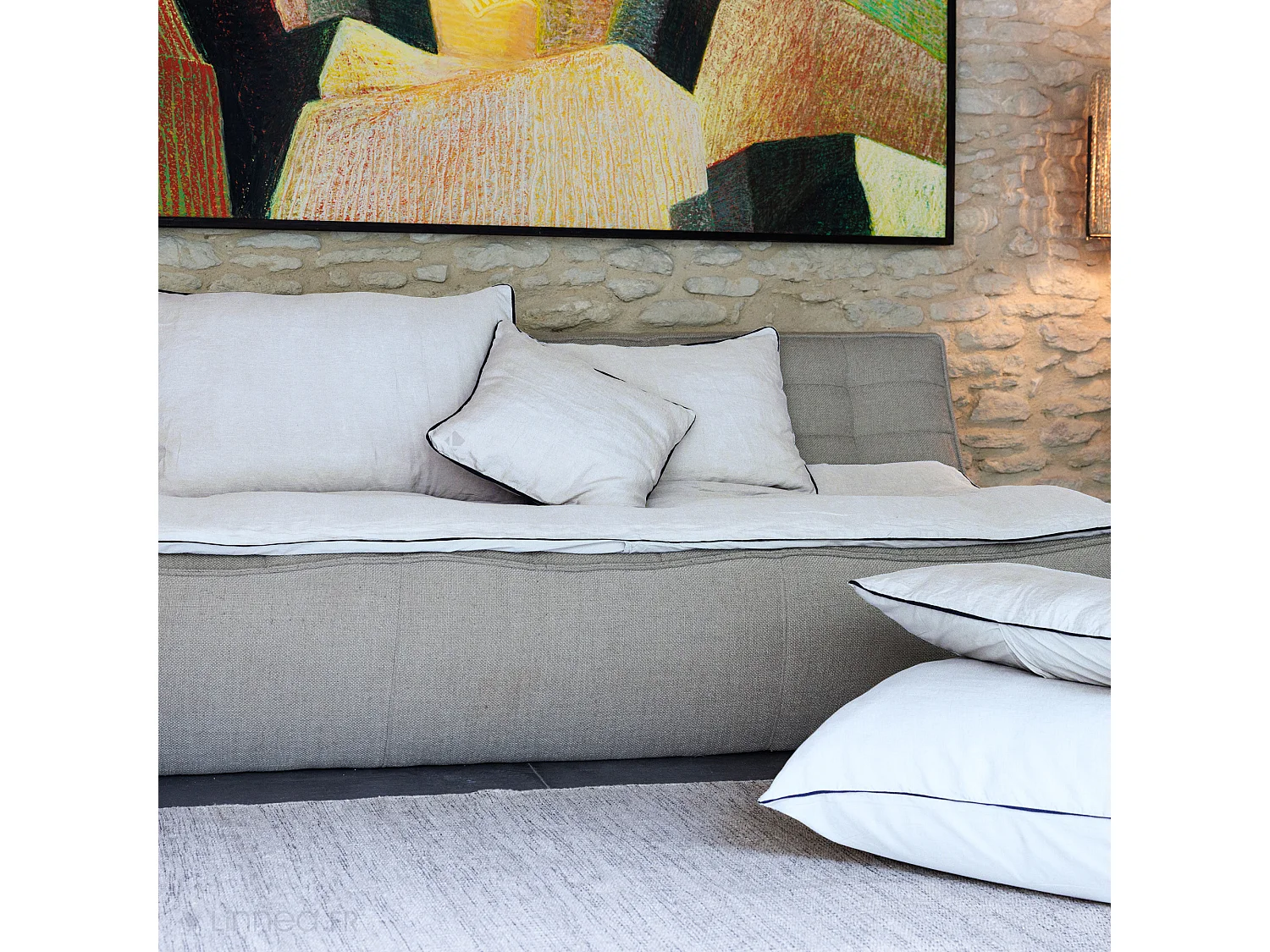 Housse de coussin PRELUDE 30x50 cm lin et coton lavés blanc Neige