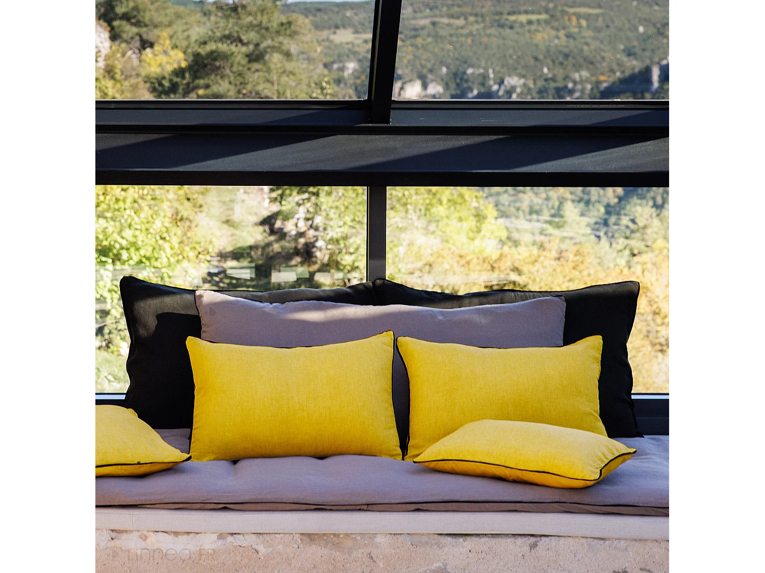 Housse de coussin PRELUDE 80x80 cm lin et coton lavé jaune Curry