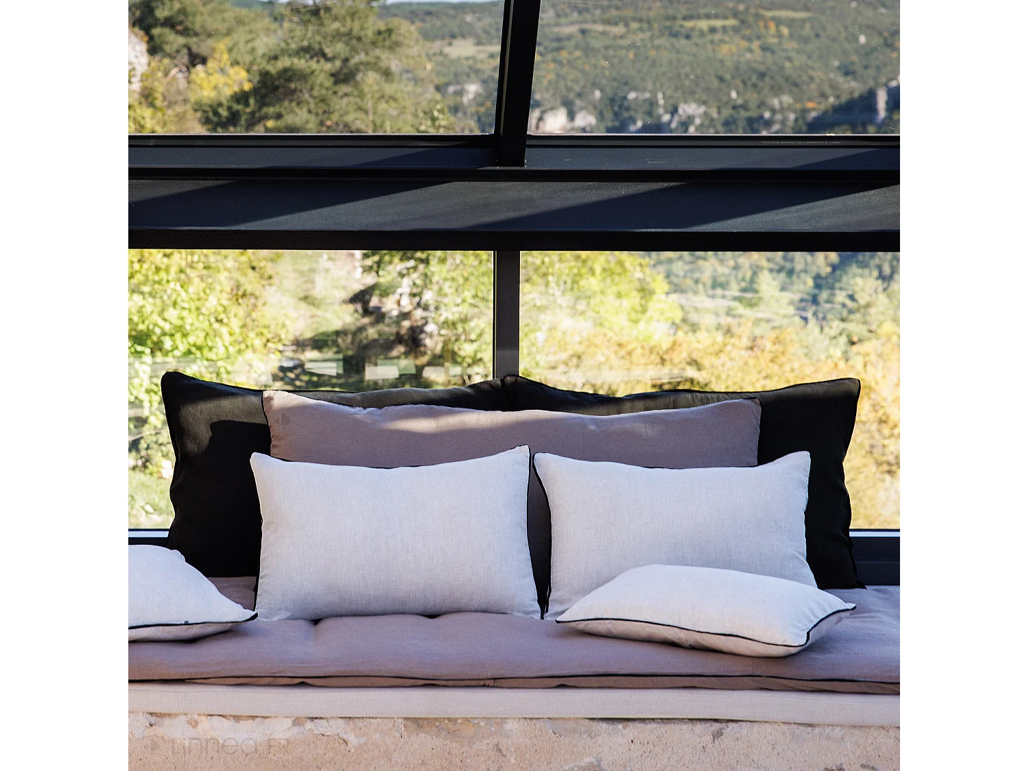 Housse de coussin PRELUDE 45x45 cm lin et coton lavés blanc Neige