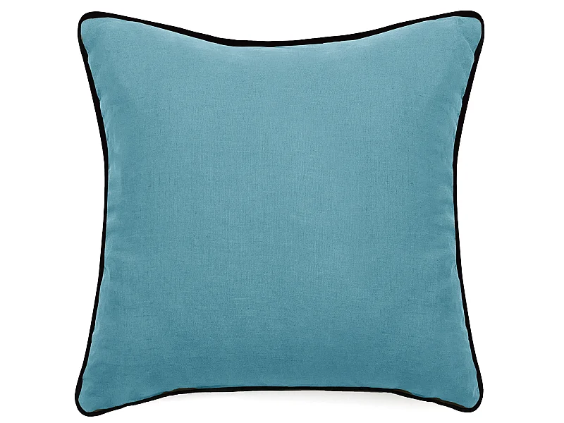 Housse de coussin PRELUDE 80x80 cm lin et coton lavé bleu Topaze