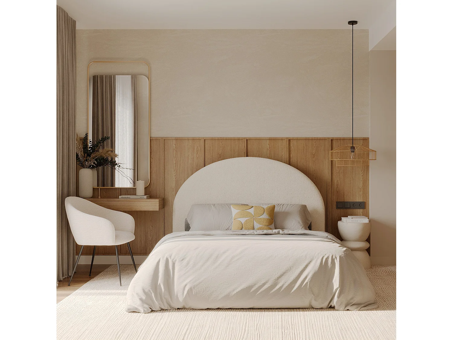 Tête de lit en tissu bouclé beige 160 cm - Eva