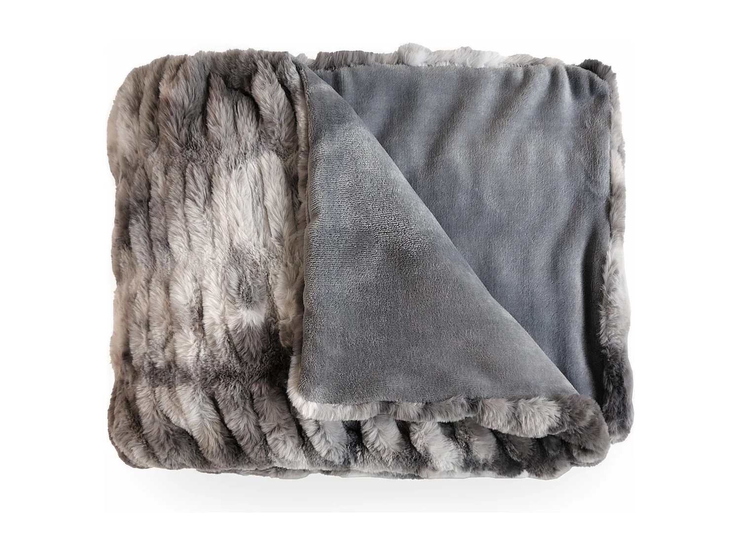 Plaid 150x200 ZIBELINE en fausse fourrure doublée velours gris Angora