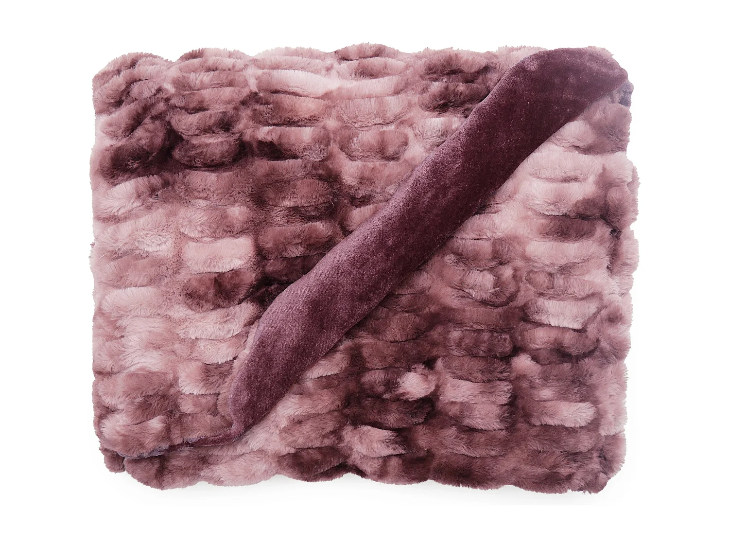 Plaid 150x200 ZIBELINE en fausse fourrure doublée velours rose Prune