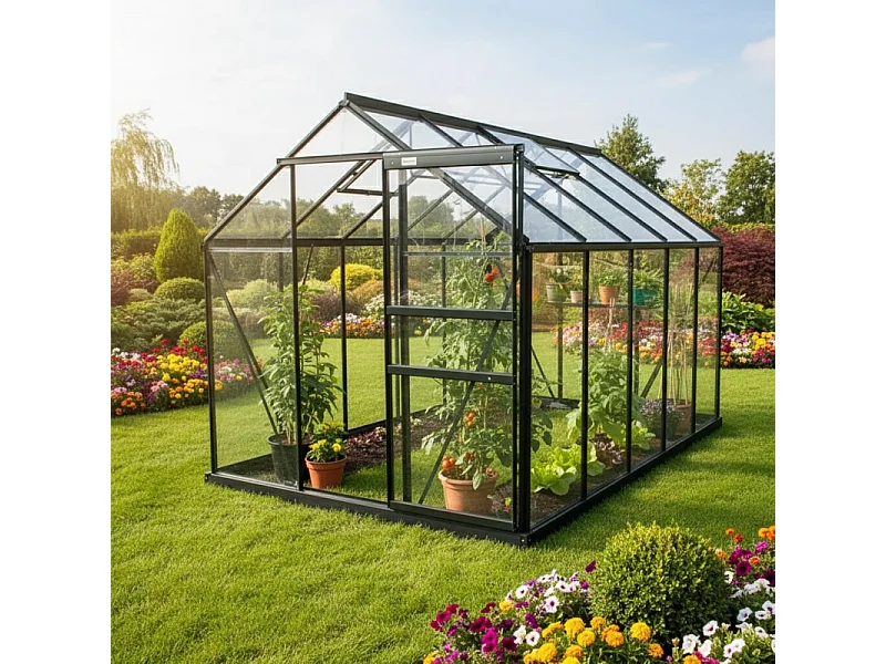 Serre en verre  SEKURIT 108 4 mm  + Base - 7,42 m² - Gris anthracite