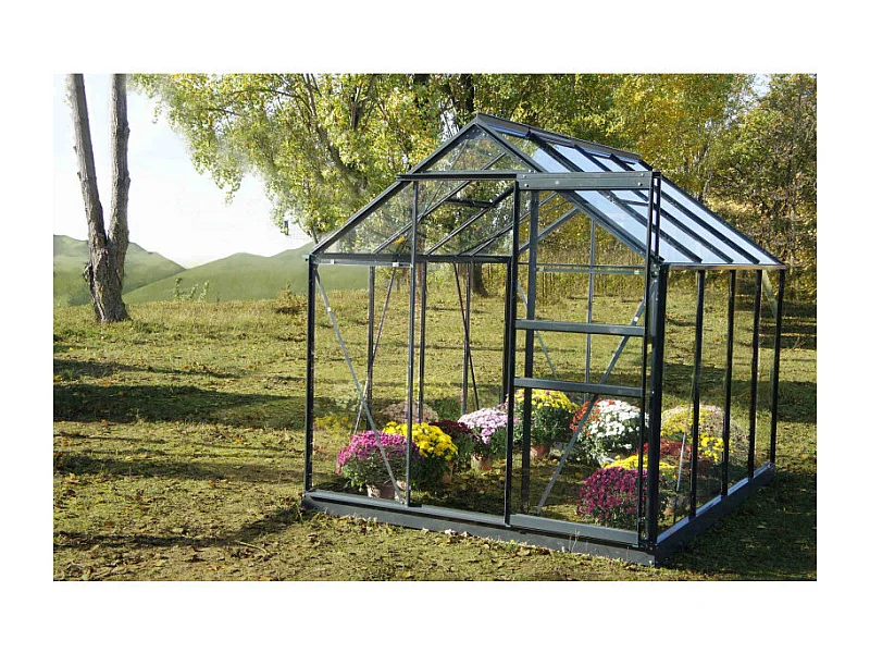 Serre en verre SEKURIT 86 4 mm + Base - 4.65 m² - Gris anthracite