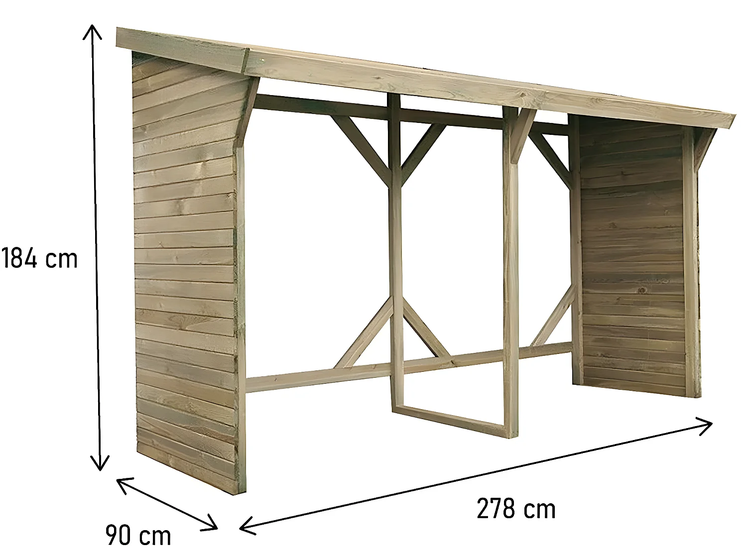 Abri bûches - 2.5 m² - 2.78 x 0.90 x 1.85 m- 5 Stères