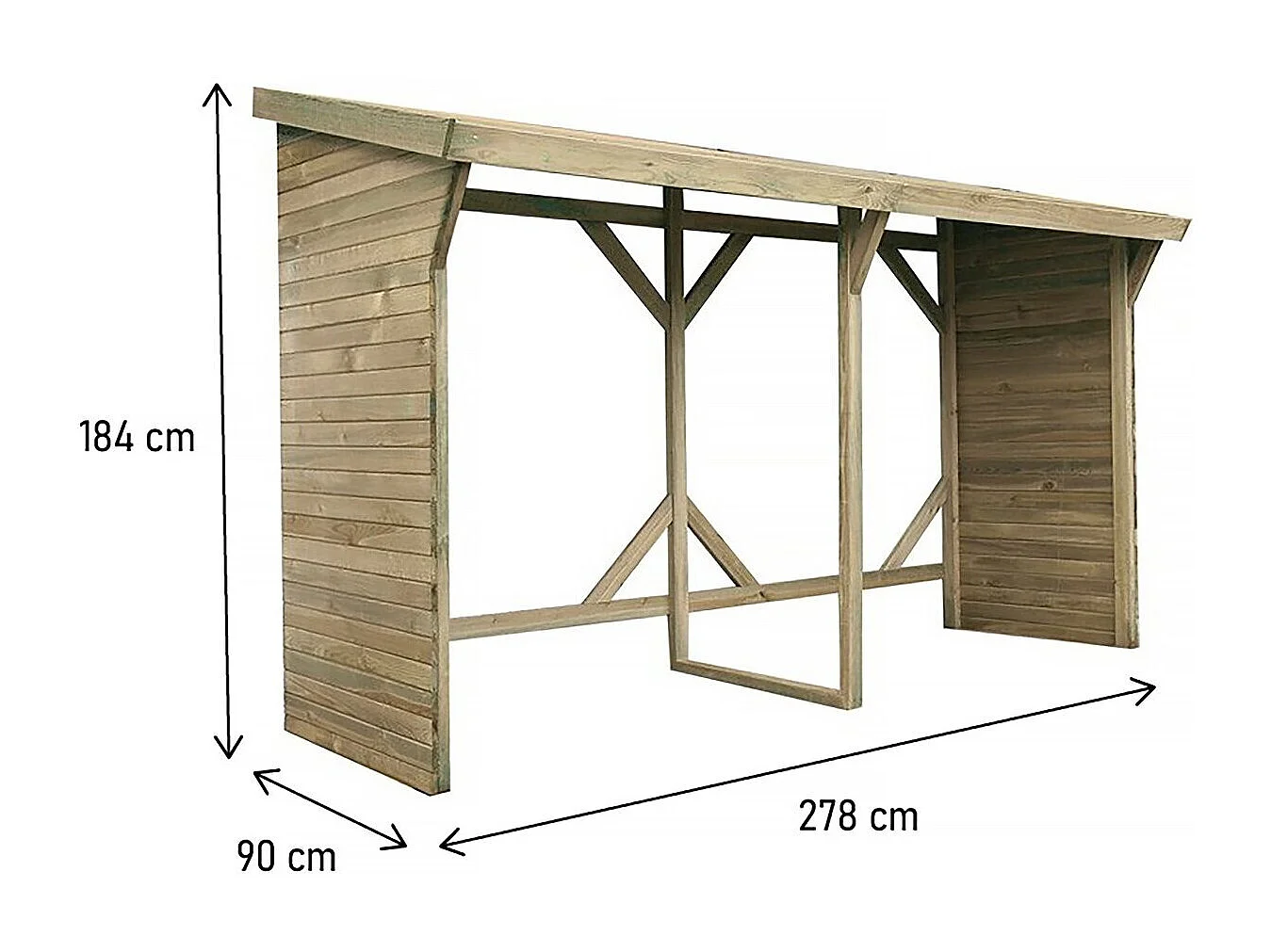 Houtopslag haardhout rek buiten - 2.5 m² - 278 x 90 x 185 cm- 5 kuub