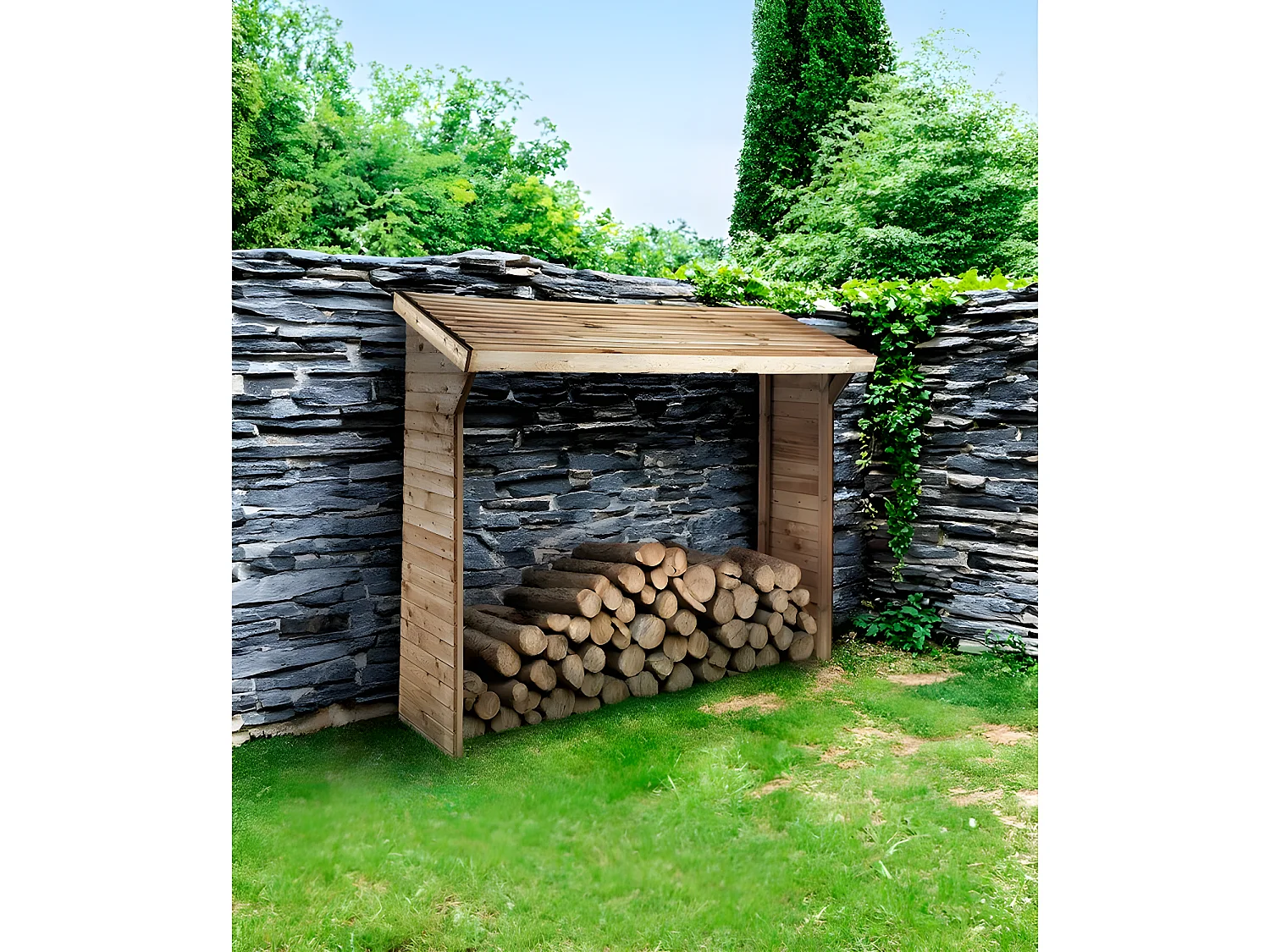 Abri bûches - 1.05 m² - 2.10 x 0.50 x 1.8 m- 2 Stères