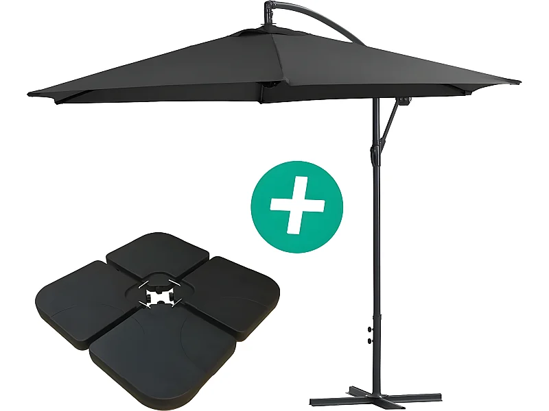 Ampelschirm aus Alu "Ilios" - Rund - Ø 3 m - Schwarz - Platten inbegriffen