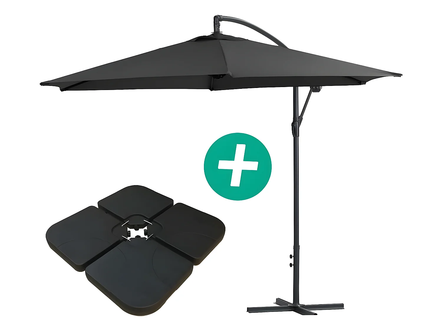 Ampelschirm aus Alu "Ilios" - Rund - Ø 3 m - Schwarz - Platten inbegriffen