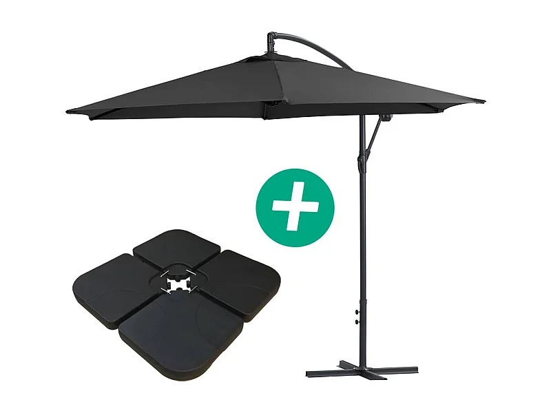 Parasol vrijhangend tuin zweefparasol Aluminium "Ilios" - Rond - Ø 3 m - Zwart - Inclusief parasolvoet tegel / parasoltegels