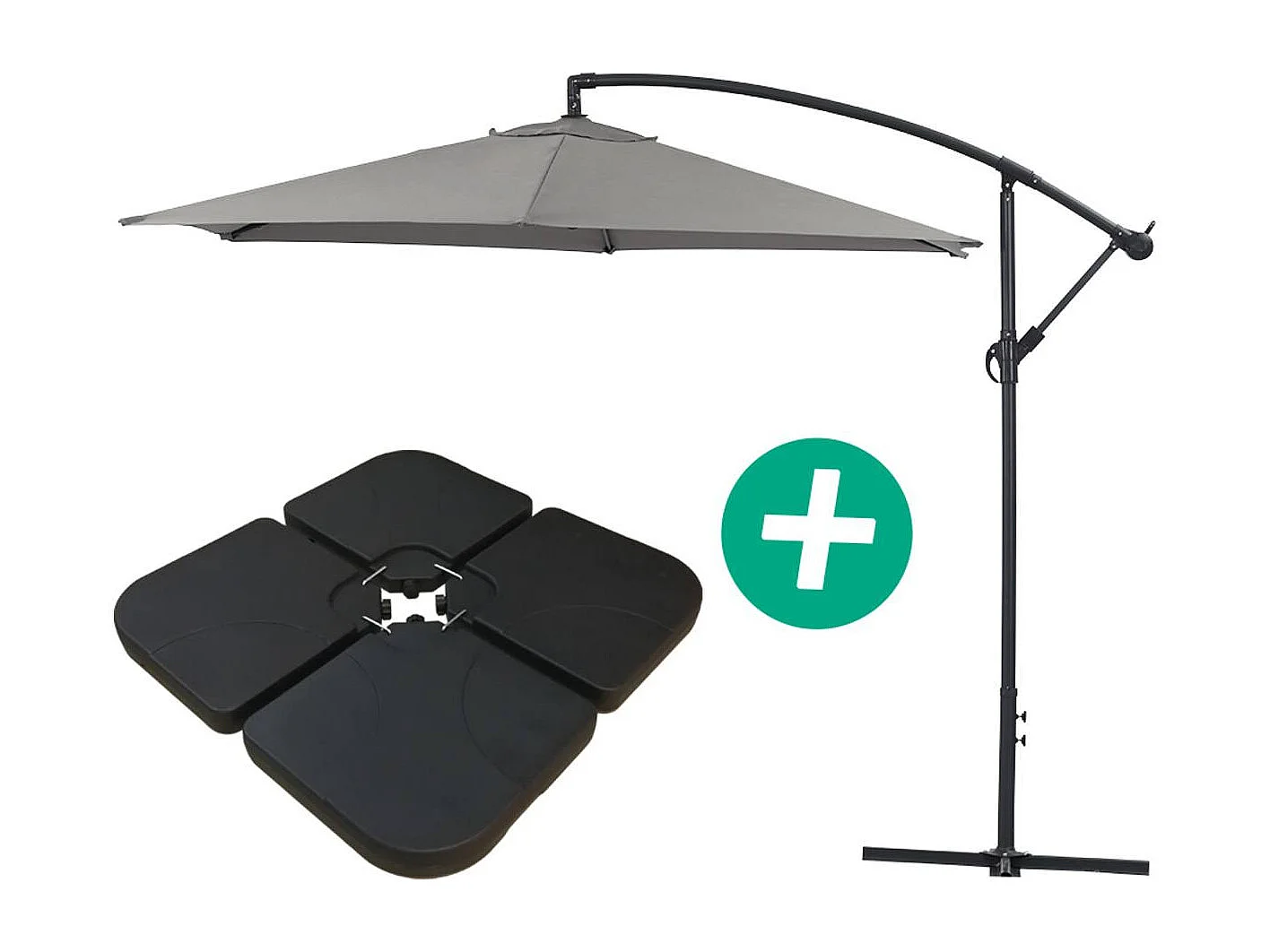 Parasol jardin déporté Alu "Ilios" - Rond - Ø 3 m - Gris - Dalles incluses