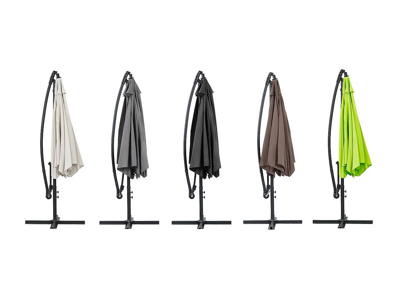 Parasol jardin déporté Alu "Ilios" - Rond - Ø 3 m - Gris - Dalles incluses