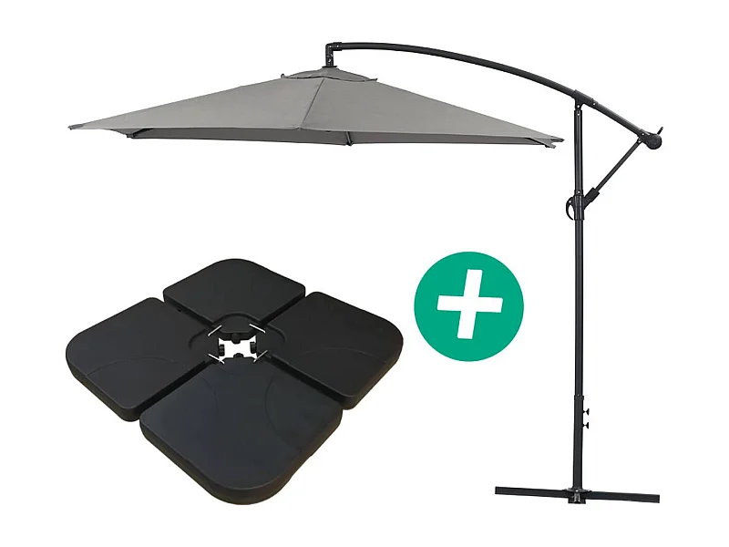 Parasol jardin déporté Alu "Ilios" - Rond - Ø 3 m - Gris - Dalles incluses