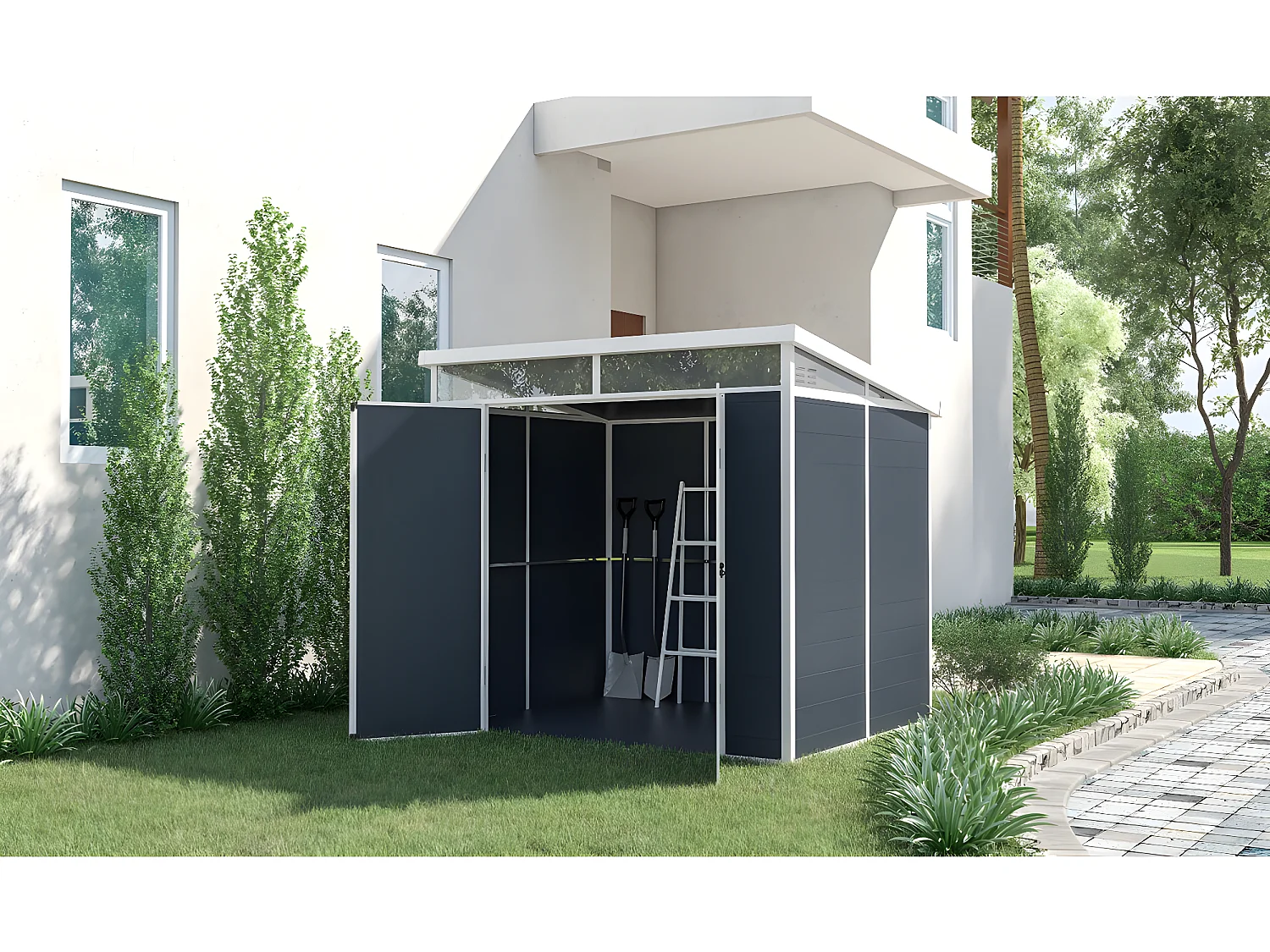 Abri de jardin "Detroit" en résine - Gris - 4.54m² - 1.91 x 2.38 m