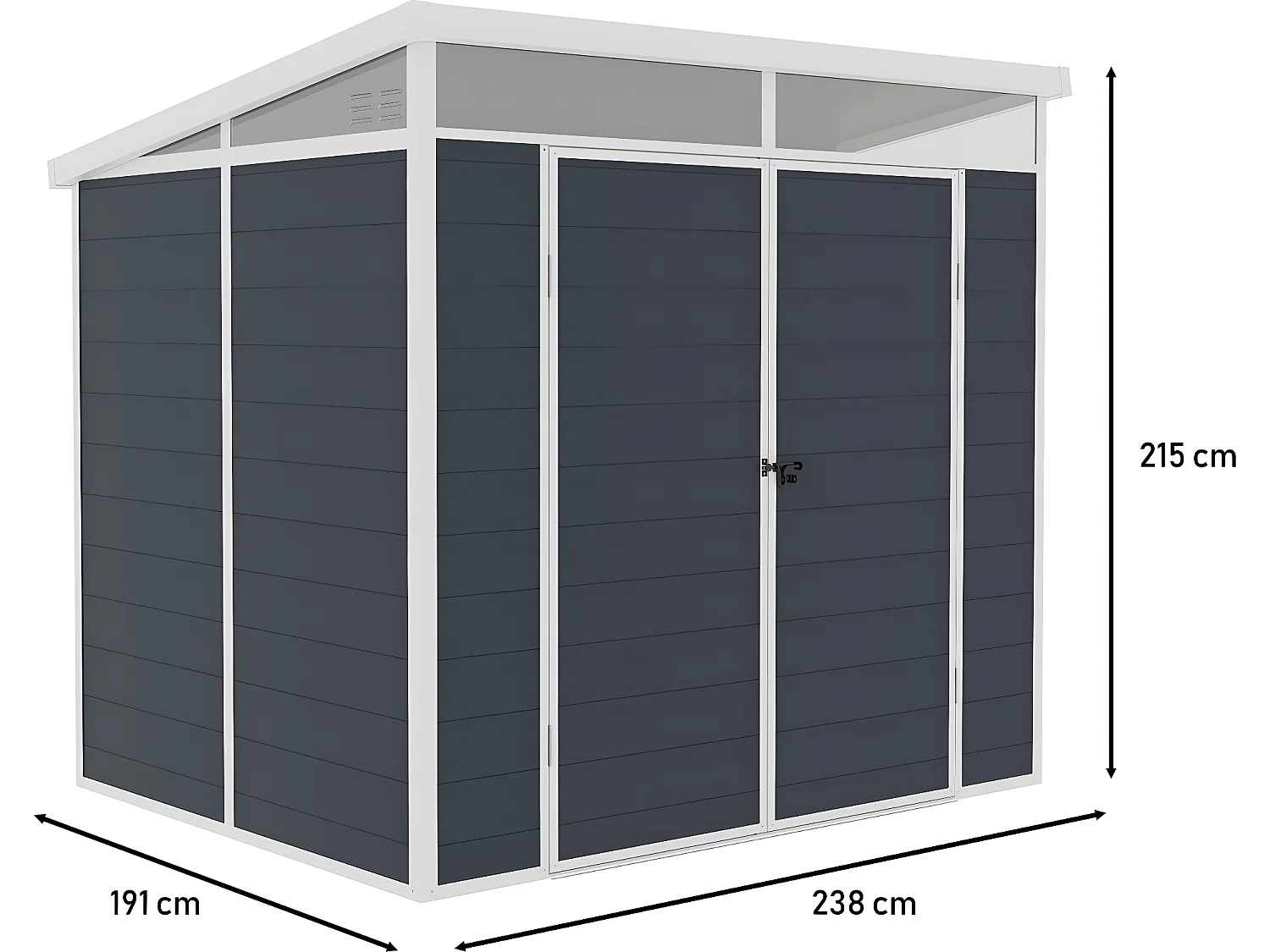 Abri de jardin "Detroit" en résine - Gris - 4.54m² - 1.91 x 2.38 m