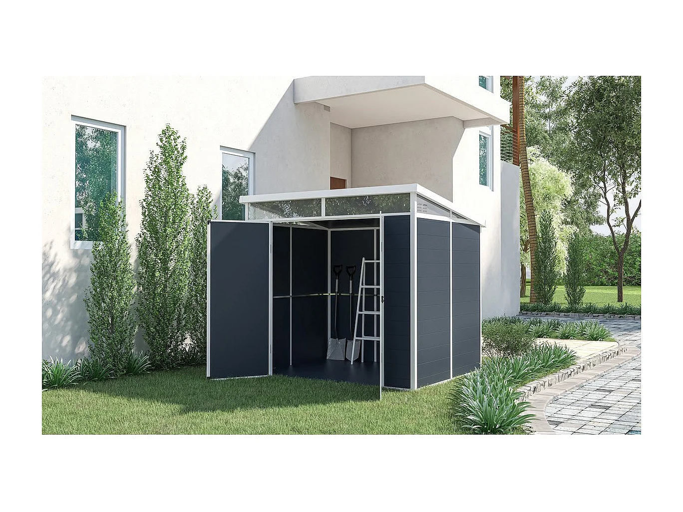 Abri de jardin "Detroit" en résine - Gris - 4.54m² - 1.91 x 2.38 m