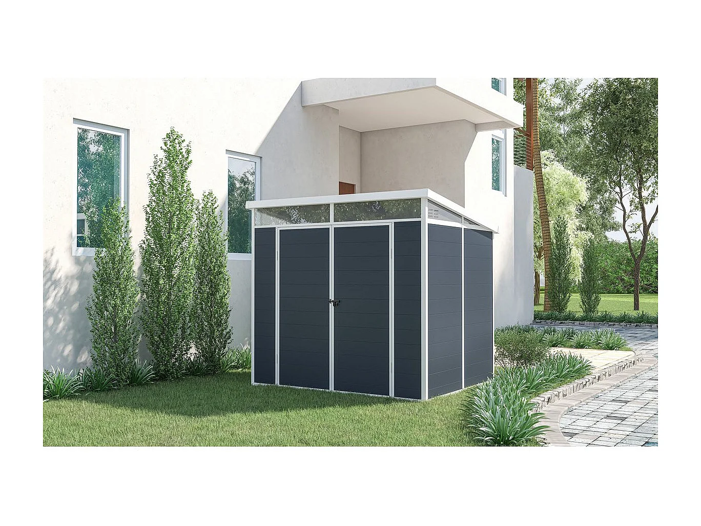 Abri de jardin "Detroit" en résine - Gris - 4.54m² - 1.91 x 2.38 m