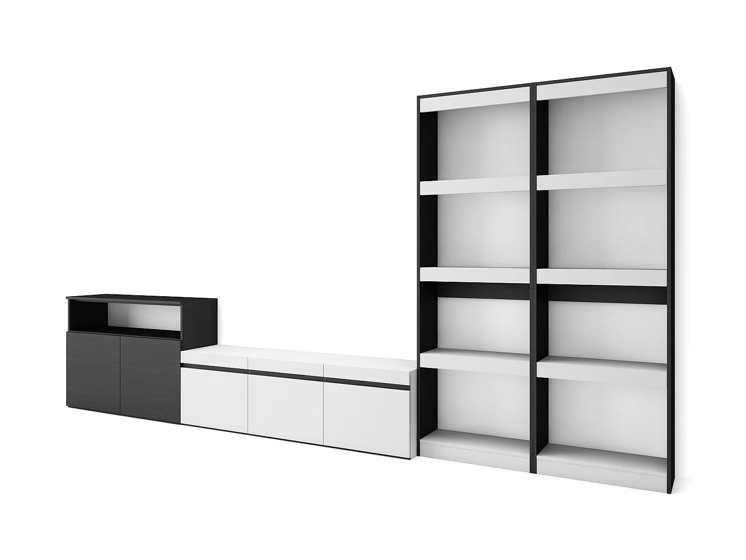 Ensemble Meuble TV, 370x186x35cm, Pour les TV jusqu'à 65", Salon Complet, Blanc et noir