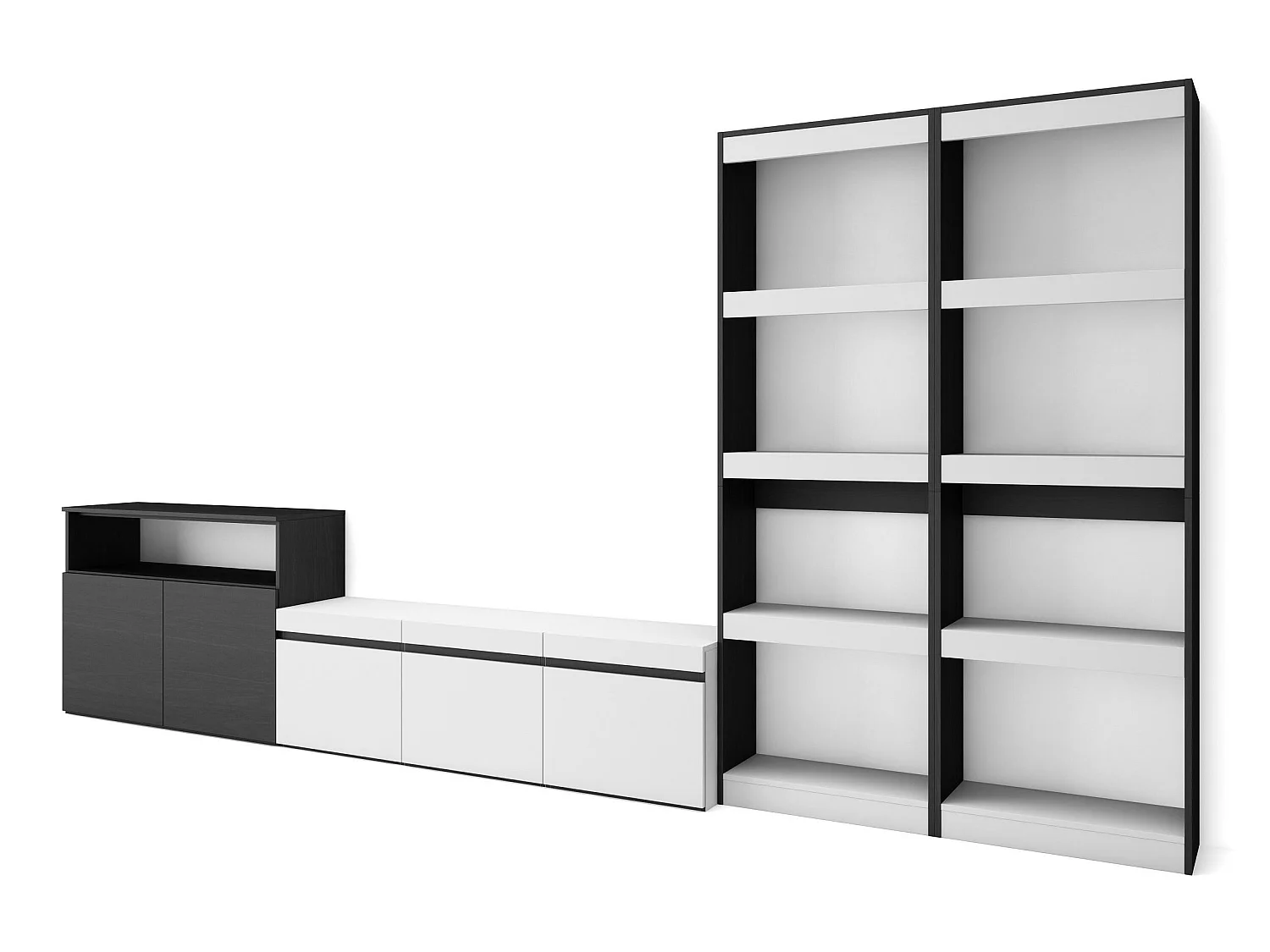 Ensemble Meuble TV, 370x186x35cm, Pour les TV jusqu'à 65", Salon Complet, Blanc et noir