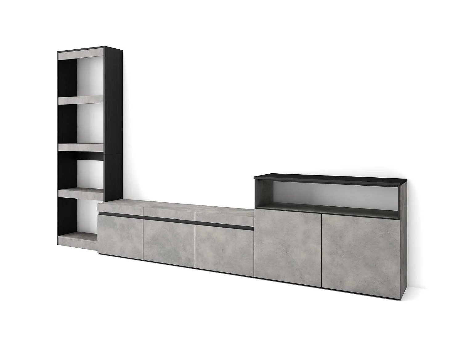 Ensemble Meuble TV, 310x35x186cm, Pour les TV jusqu'à 65", Salon Complet, Ciment