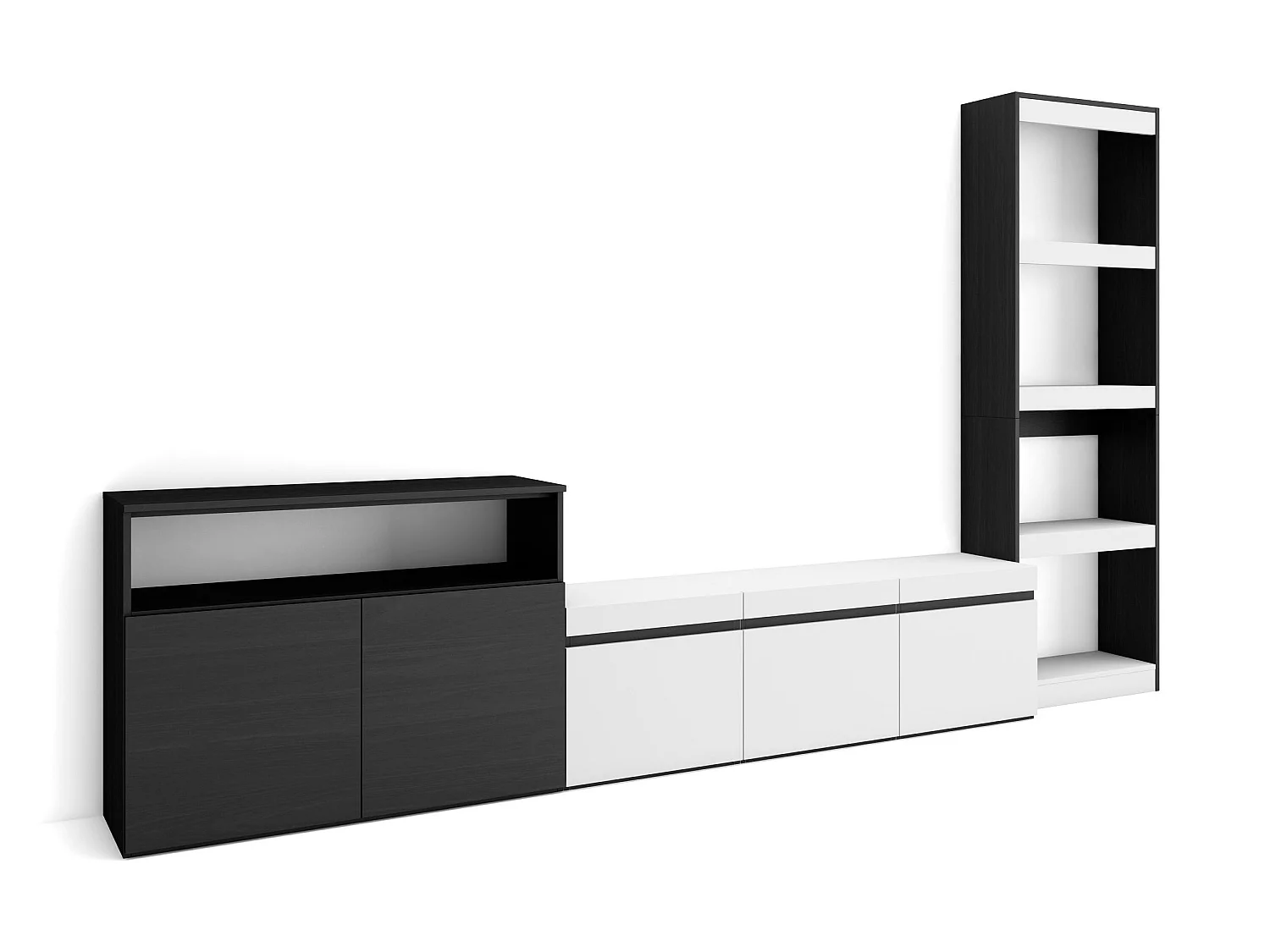 Meubels voor woonkamer, 310x186x35cm, Voor tv's tot 65", TV-Tafel, Wit en Zwart