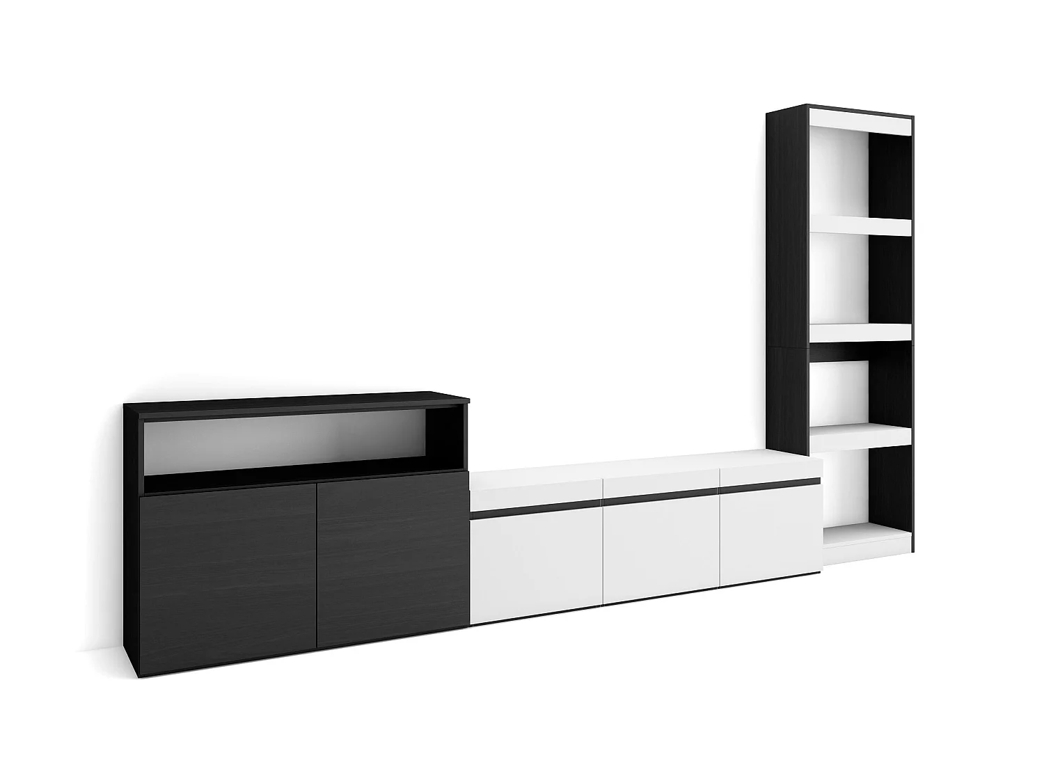 Ensemble Meuble TV, 310x186x35cm, Pour les TV jusqu'à 65", Salon Complet, Blanc et noir