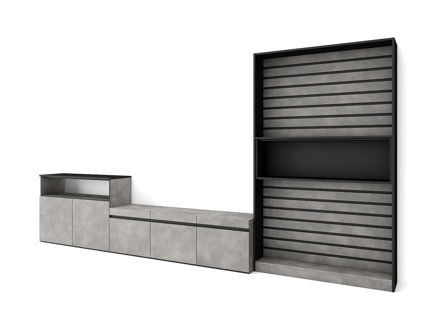 Ensemble Meuble TV, 360x186x35cm, Pour les TV jusqu'à 65", Salon Complet, Ciment