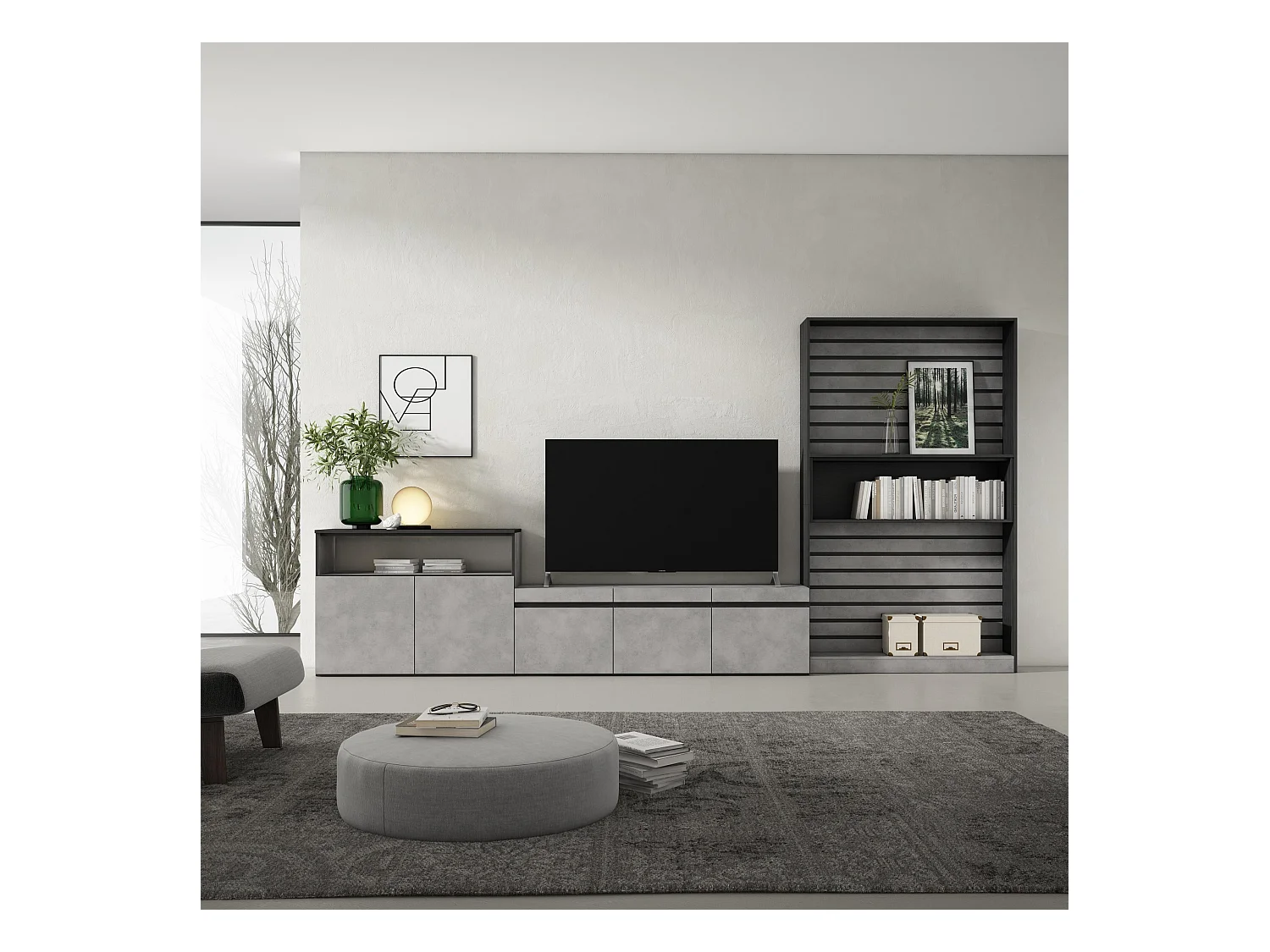 Ensemble Meuble TV, 360x186x35cm, Pour les TV jusqu'à 65", Salon Complet, Ciment