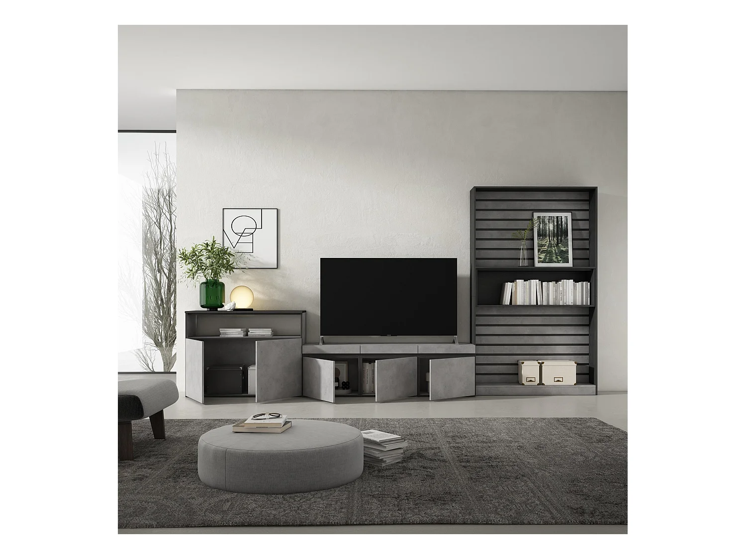 Ensemble Meuble TV, 360x186x35cm, Pour les TV jusqu'à 65", Salon Complet, Ciment