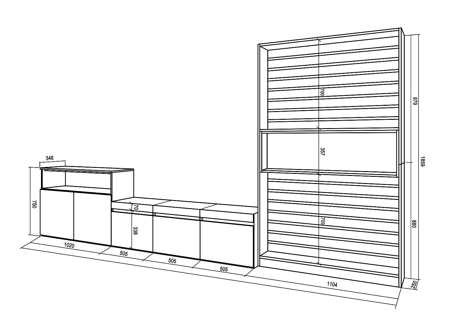 Ensemble Meuble TV, 360x186x35cm, Pour les TV jusqu'à 65", Salon Complet, Ciment