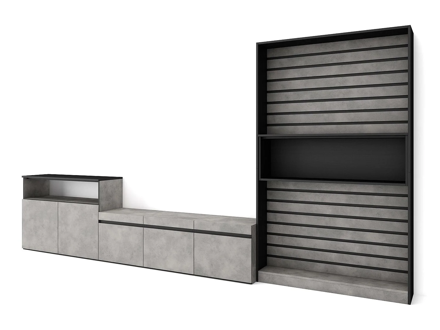 Ensemble Meuble TV, 360x186x35cm, Pour les TV jusqu'à 65", Salon Complet, Ciment