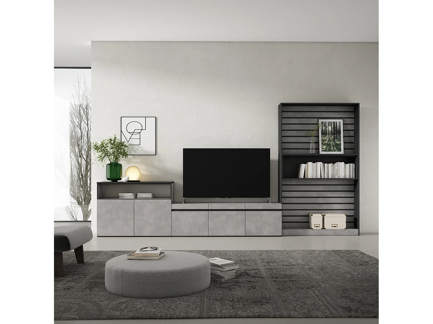 Ensemble Meuble TV, 360x186x35cm, Pour les TV jusqu'à 65", Salon Complet, Ciment