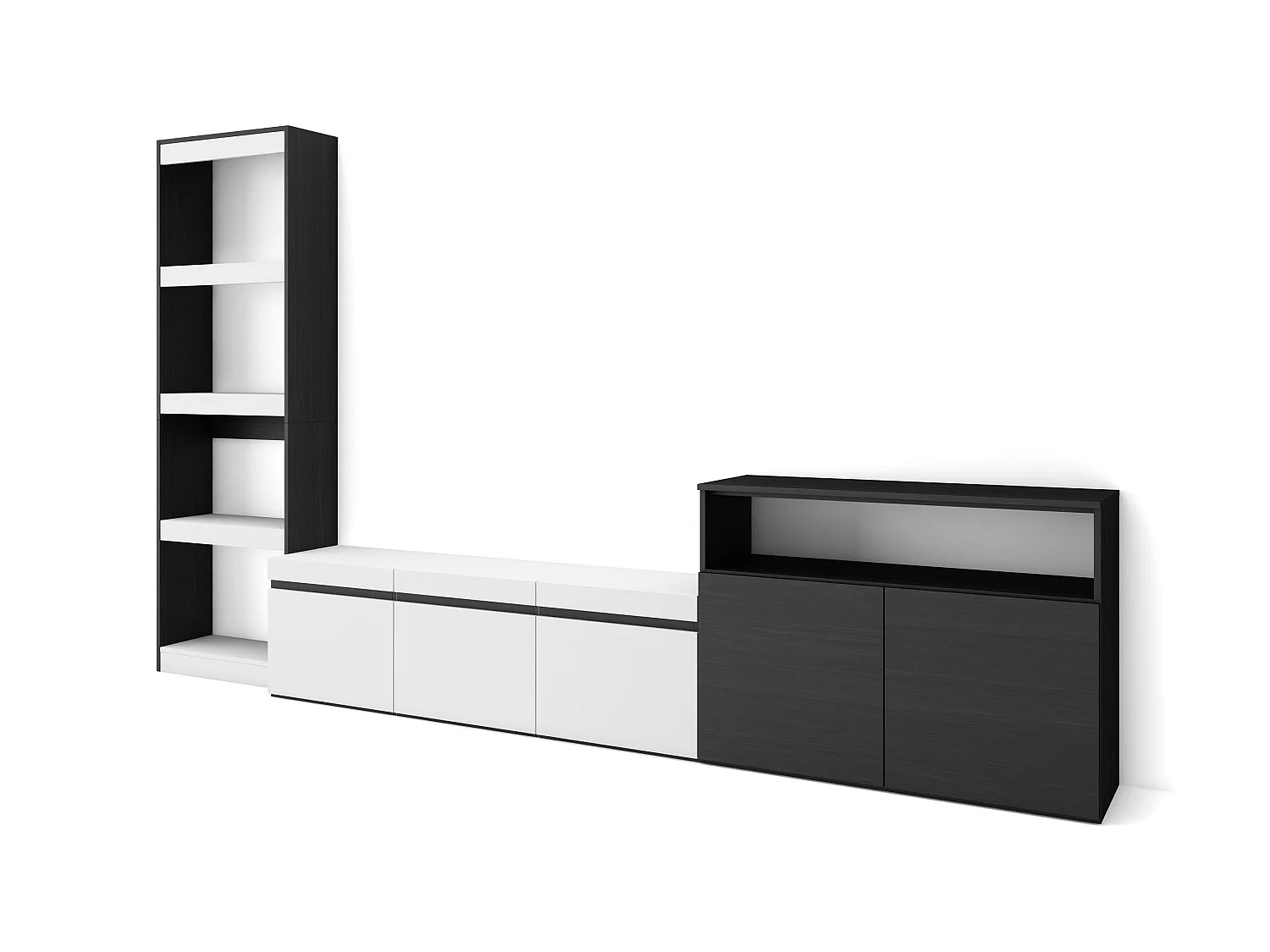 Meubels voor woonkamer, 310x186x35cm, Voor tv's tot 65", TV-Tafel, Wit en Zwart